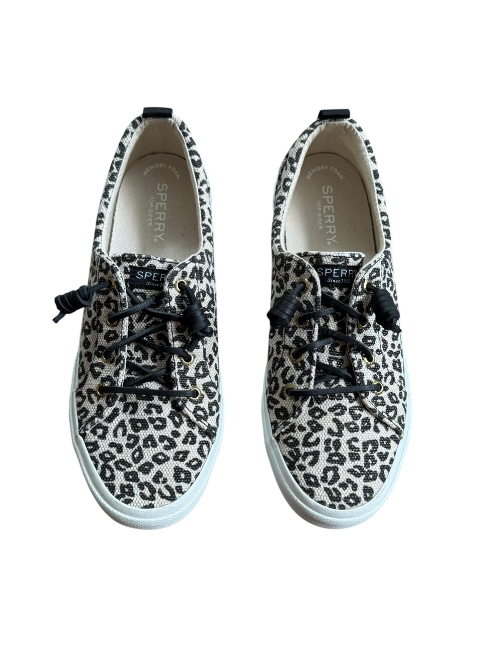 Sperry Top Sider Women’s Sz 8 Casual Lace Up Canvas Shoe STS85902 Tan Leopard